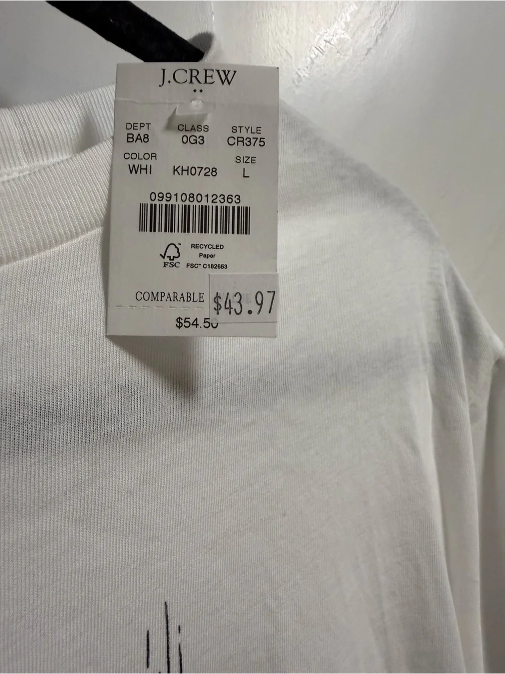 J Crew T shirt, New W/Tags Mens L, White & Bk Cafe Scene, Short Sleeve, Unisex